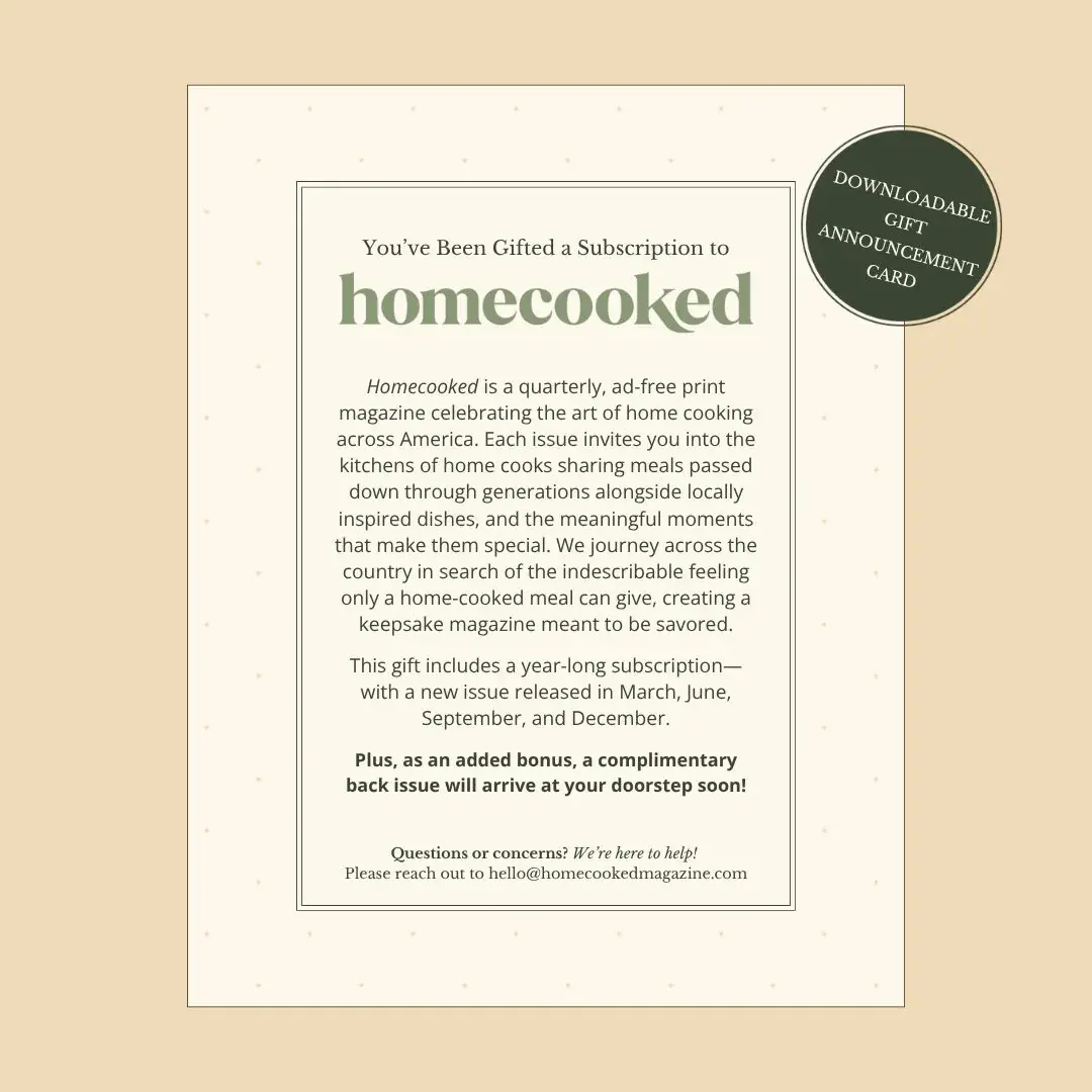 Printable Homecooked gift announcement card