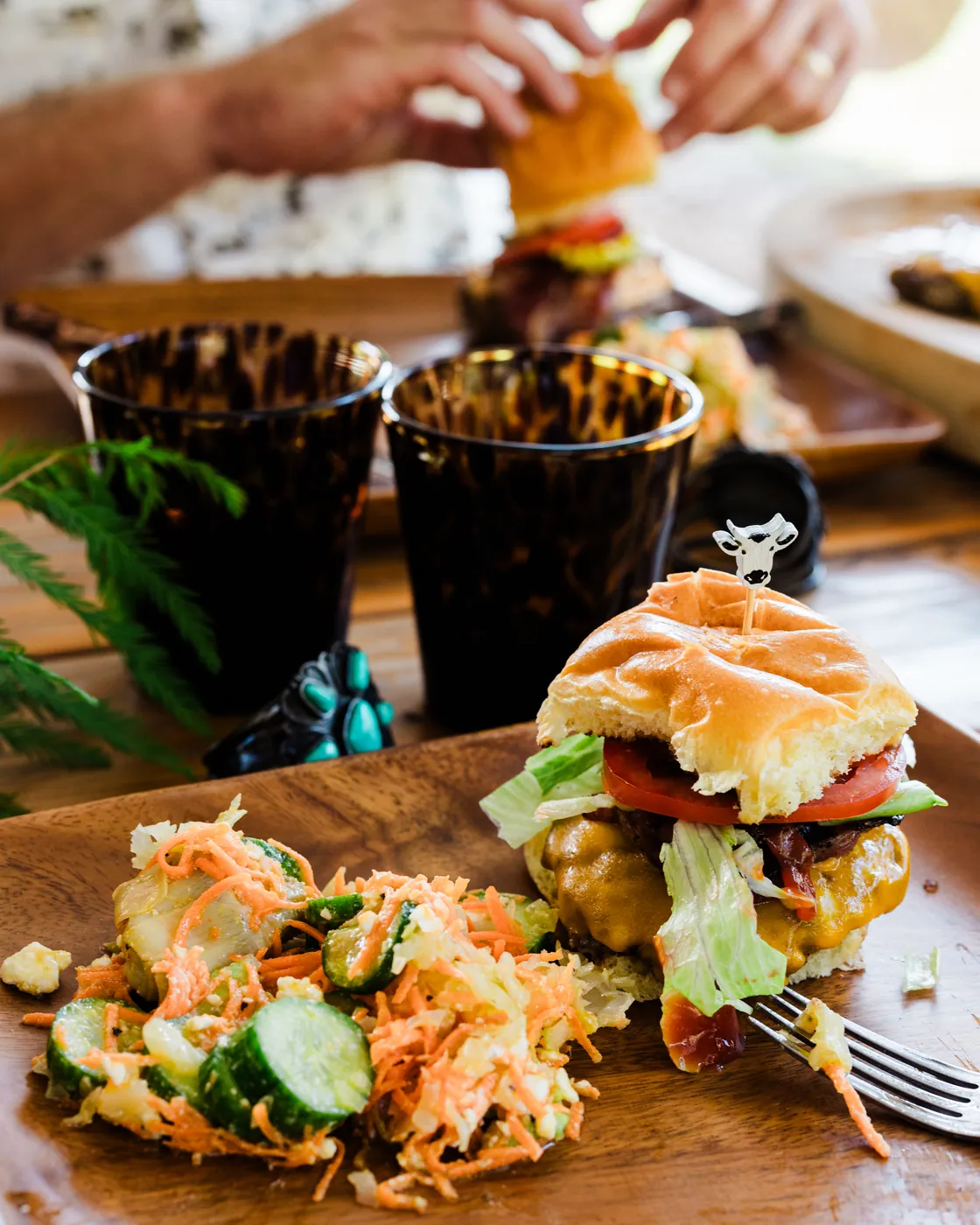 A smashburger with cold cracker slaw at Treasure Hammock Ranch